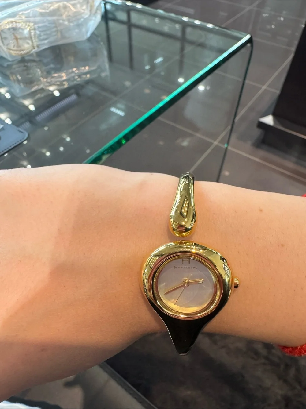 New H by Halston Sculpted Hinged Bangle Watch in Gold-Tone